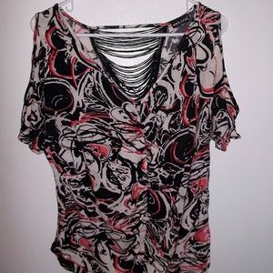 Cute Spring Patterned Cold Shoulder Top